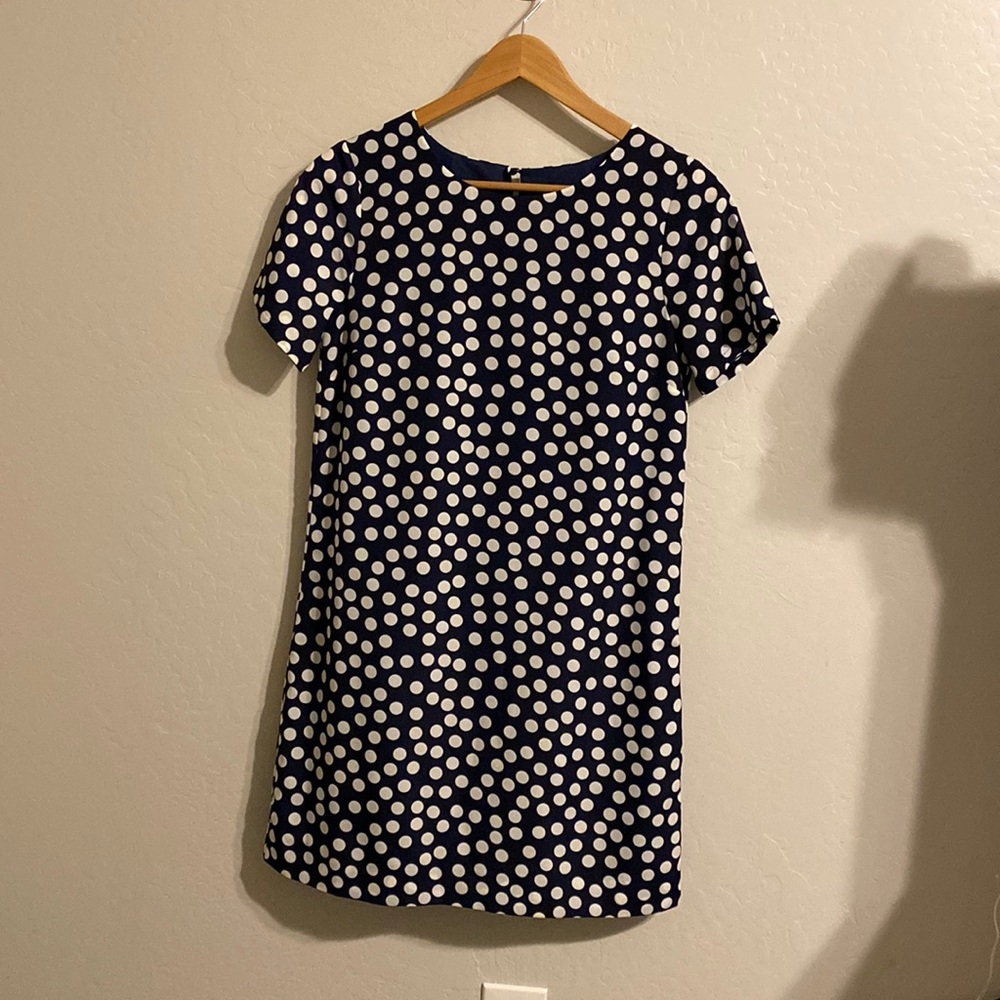 J. Crew shift dress. Navy with white polka dots. Size 4.
